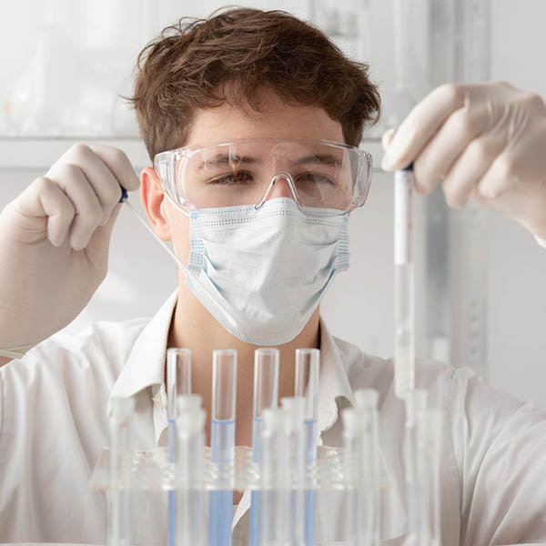 a young scientist holding his test tubes and making an experiment