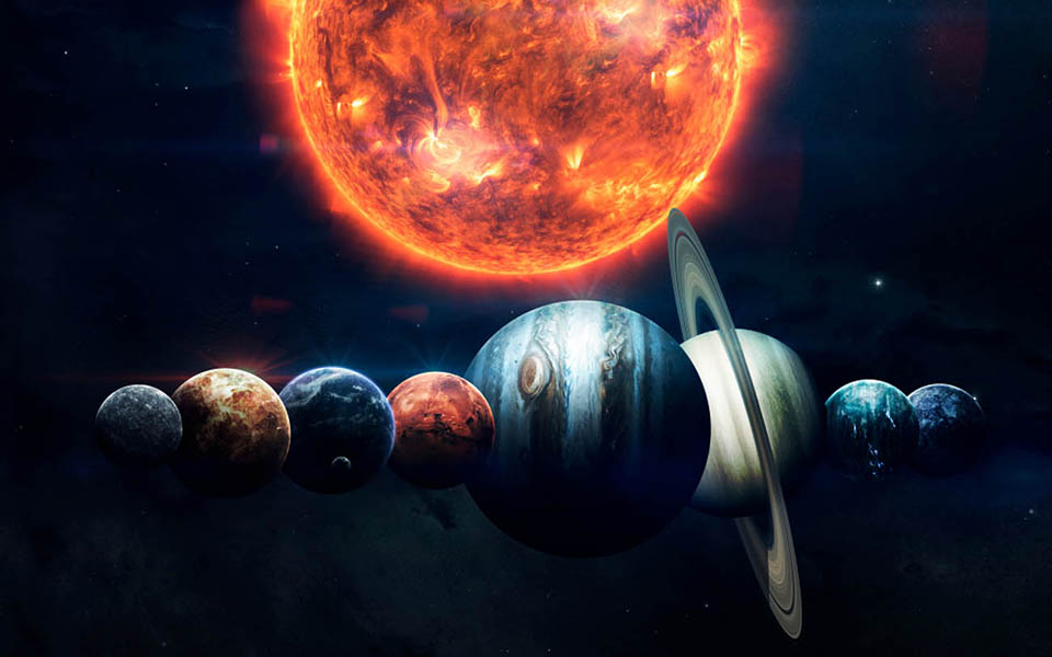 the planets in the Solar System, against the Sun